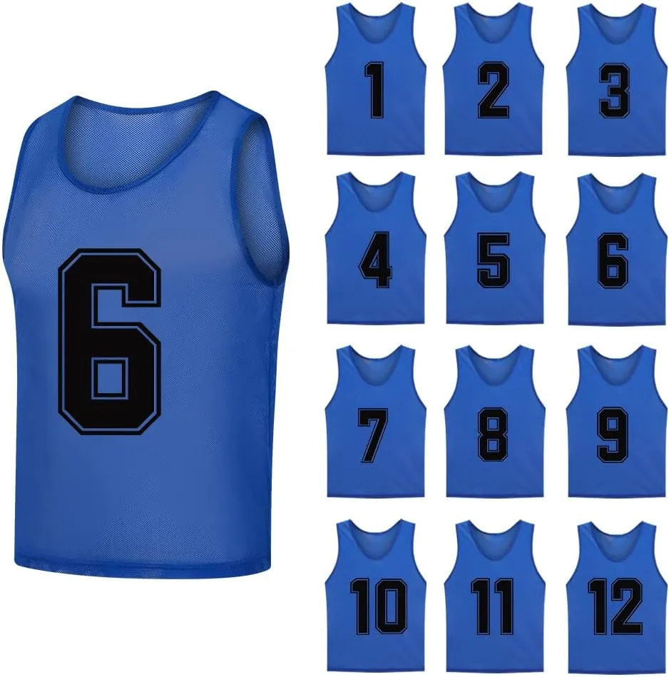 12 Pack??-12??Numbered Pinnies/Soccer Training Bibs/Basketball Jerseys for Kids,Youth and Adults