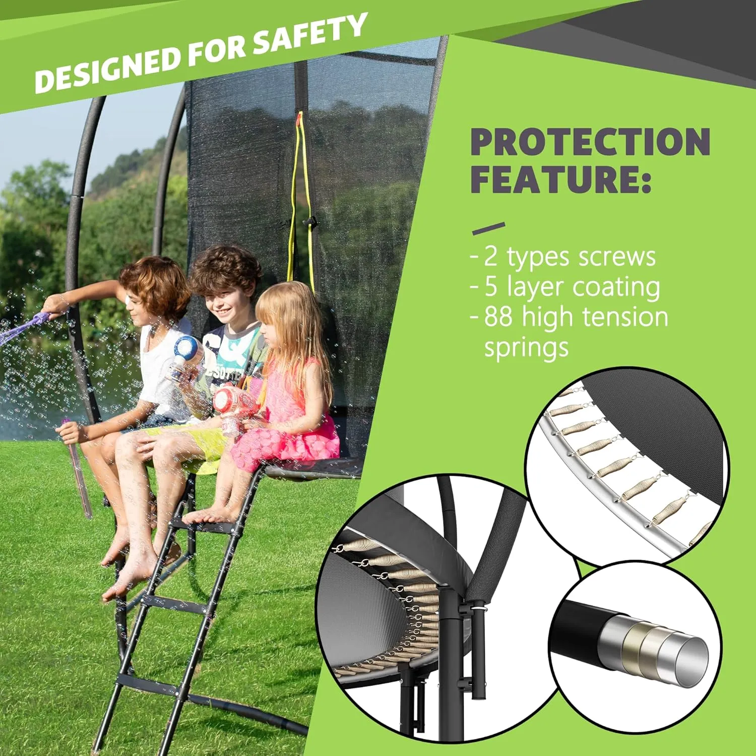 14FT 12FT 10FT 16FT Trampoline with Safety Enclosure, Anti-Rust Coating  ASTM Certified, Heavy-Duty Outdoor Trampoline with Ladder  for Kids & Adults