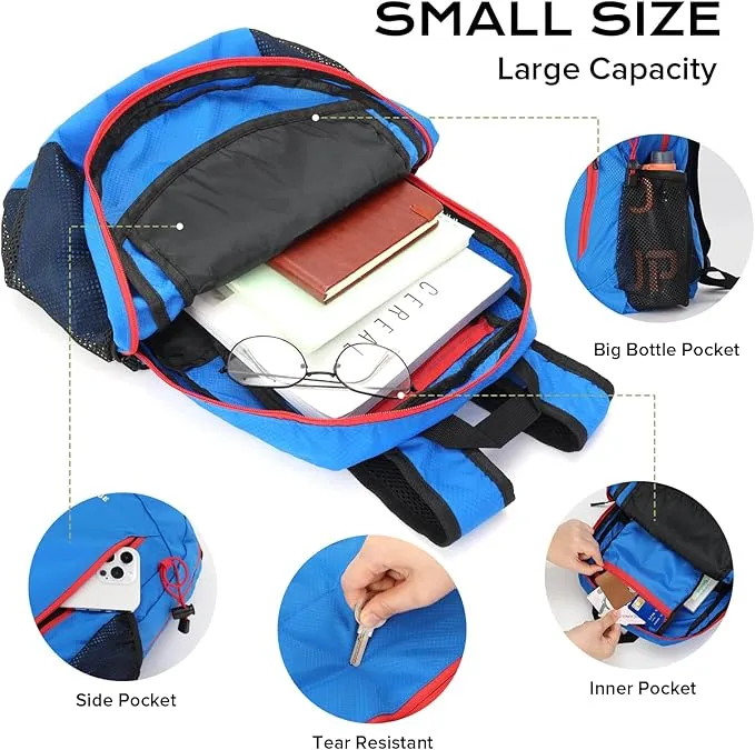 15L Highly Water-resistant Hiking Daypack, Small Backpack Travel Outdoor, Lightweight Day Pack with Tool Loops(Sky Blue)