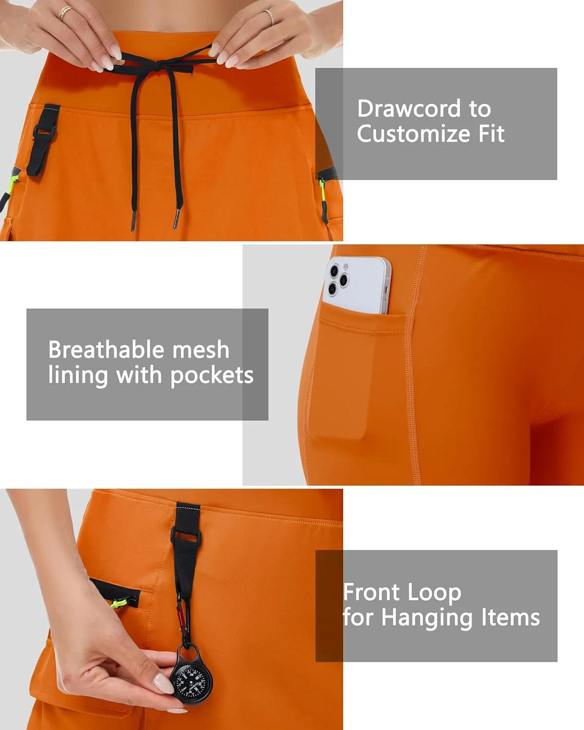 20" Women's Hiking Cargo Skorts Skirts with Zipper Pockets Knee Length Golf Tummy Control Quick Dry Long Skort