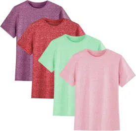 4-Pack Kids/Girls/Teen Girls Active Quick Dry T-Shirts Short Sleeve Shirts Athletic Performance T-Shirt5-18 Years