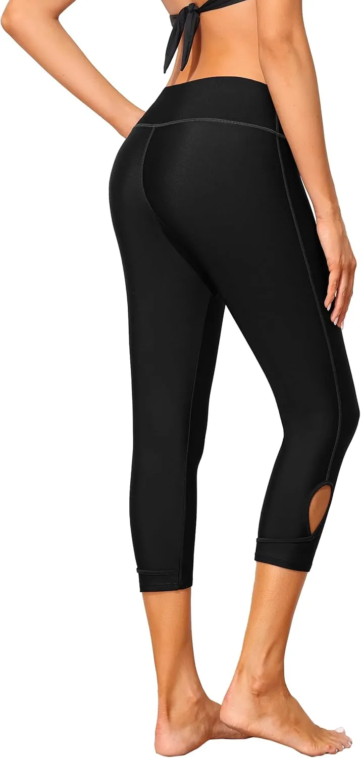 ALove Swim Pants for Women High Waisted Swimming Leggings Stretch Swim Capris Sporty Long Swim Board Shorts