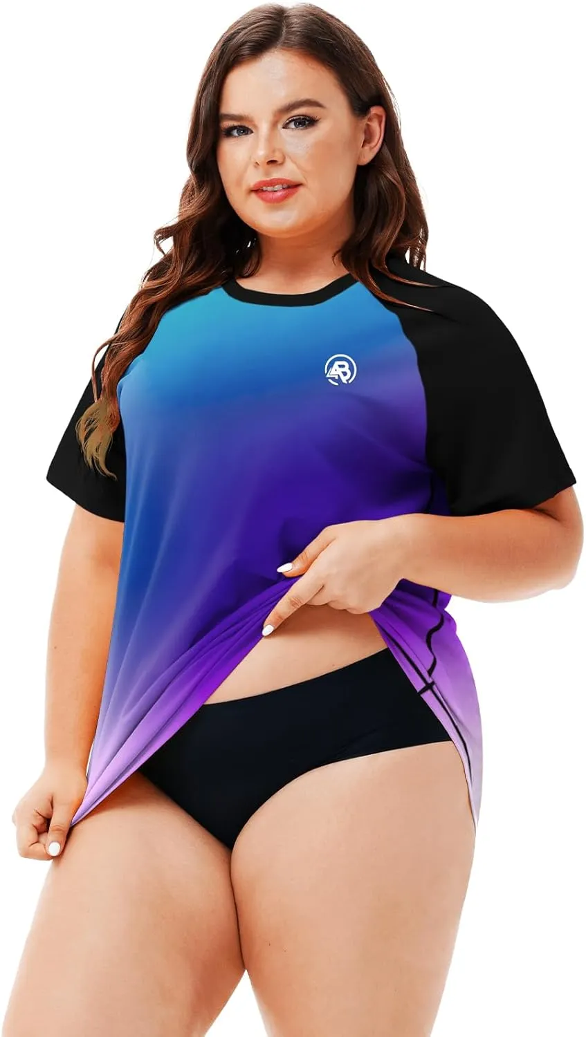 AOBUTE Women Plus Size Rash Guard Short Sleeve SPF Swim Shirts
