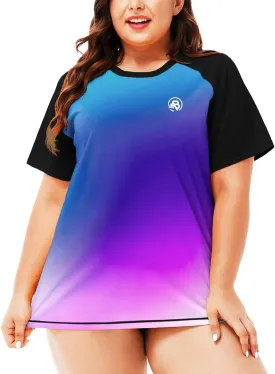 AOBUTE Women Plus Size Rash Guard Short Sleeve SPF Swim Shirts