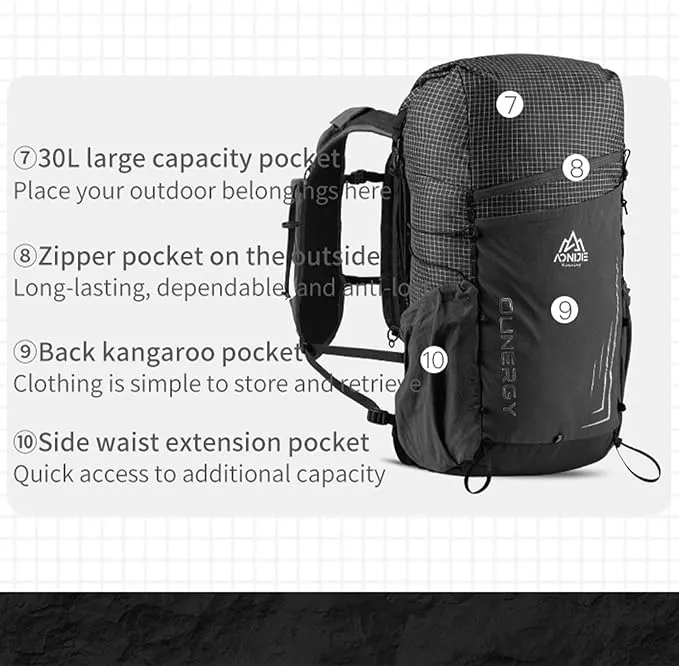 AONIJIE Large Hydration Backpack 30L Running Multifunctional Hiking Pack Backpacks Climbing Hydration Daypacks Lightweight
