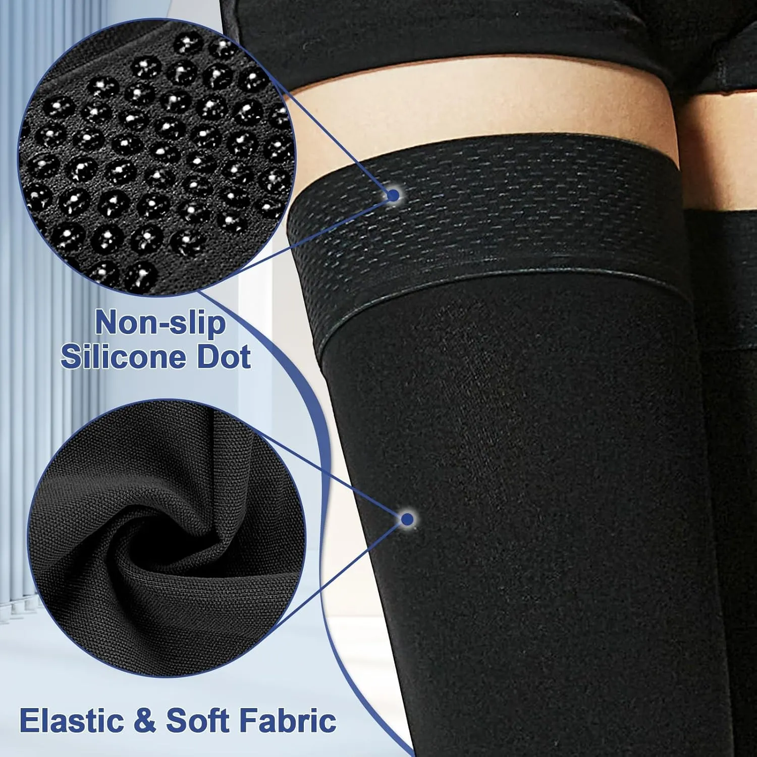 Beister 1 Pair Medical Open Toe Thigh High Compression Stockings with Silicone Band for Women & Men, Firm 20-30 mmHg Graduated Support for Varicose Veins, Edema, Flight.