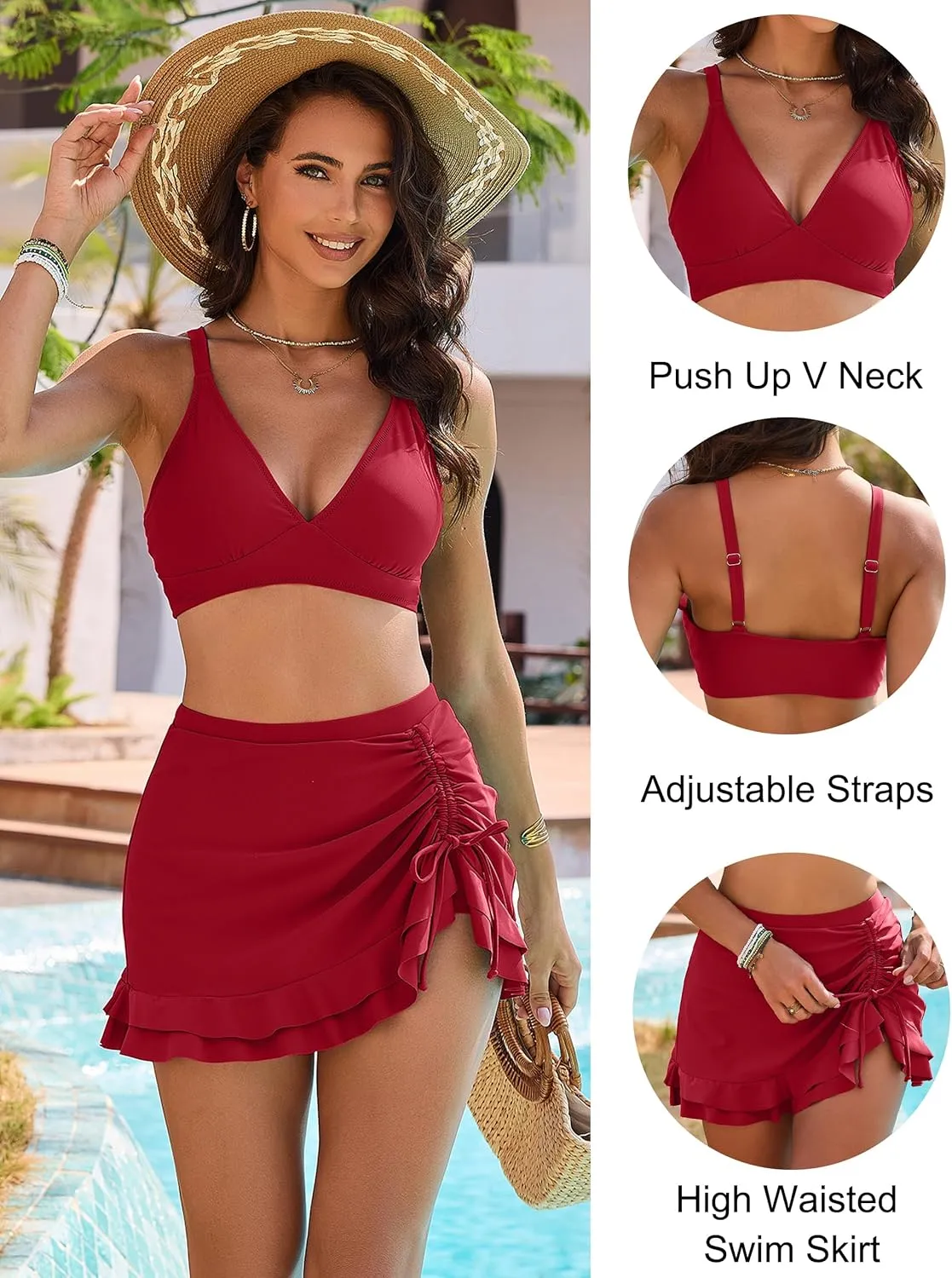 Blooming Jelly Women's High Waisted Bikini Sets Tummy Control Swim Skirt Two Piece Swim Suit 2025 Retro Swimsuit