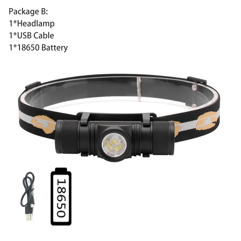 BORUiT D10 L2 LED Headlamp Powerful 3000LM Waterproof Headlight Type-C Rechargeable 18650 Head Torch