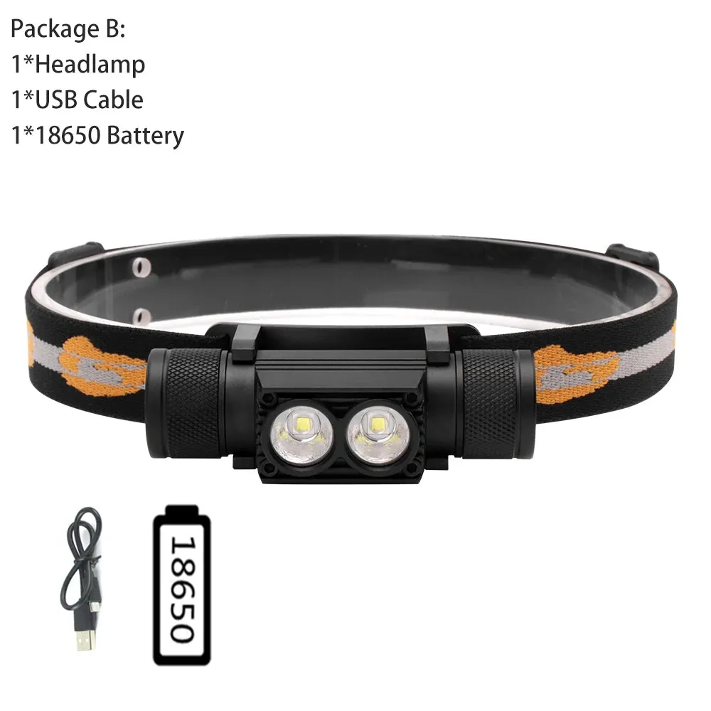 BORUiT D10 L2 LED Headlamp Powerful 3000LM Waterproof Headlight Type-C Rechargeable 18650 Head Torch