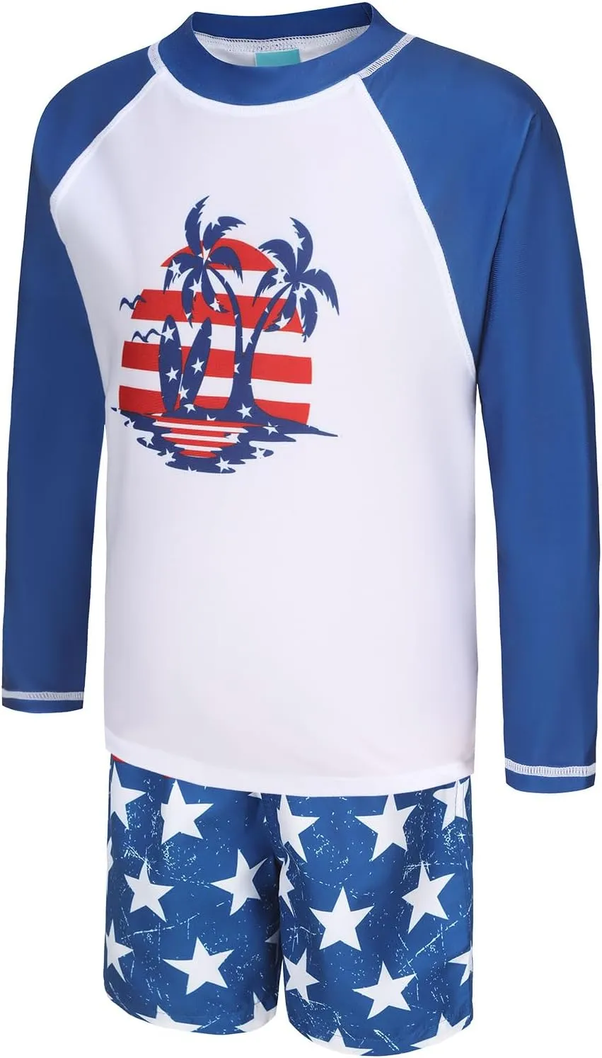 Boys Long Sleeve Rash Guard Swimsuits Kids Two Piece Sunsuits with Swim Trunks Swimwear Set