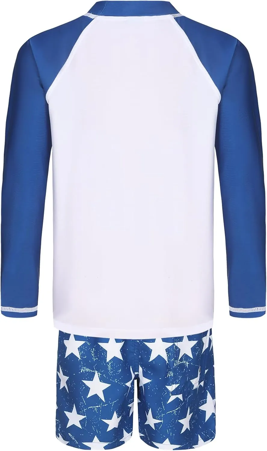 Boys Long Sleeve Rash Guard Swimsuits Kids Two Piece Sunsuits with Swim Trunks Swimwear Set