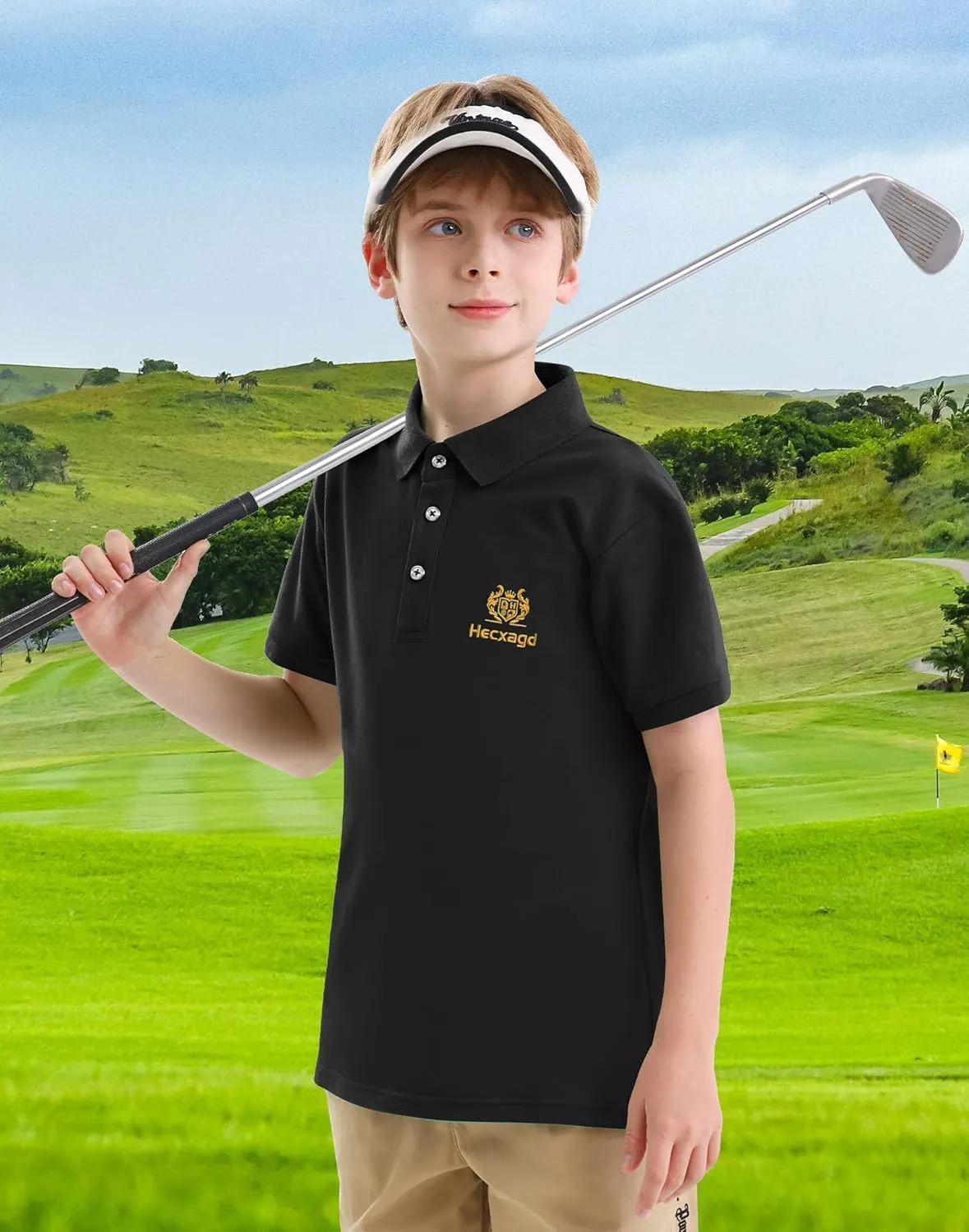 Boys Polo Shirt Cotton Performance Kids Golf Polo Shirts Short Sleeve Dry Fit School Uniform for Boy Toddler to Youth 4T-16Y