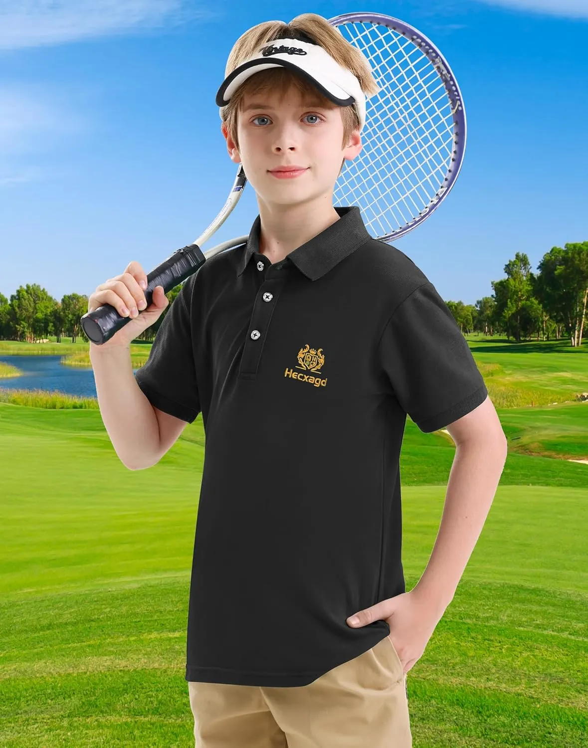 Boys Polo Shirt Cotton Performance Kids Golf Polo Shirts Short Sleeve Dry Fit School Uniform for Boy Toddler to Youth 4T-16Y