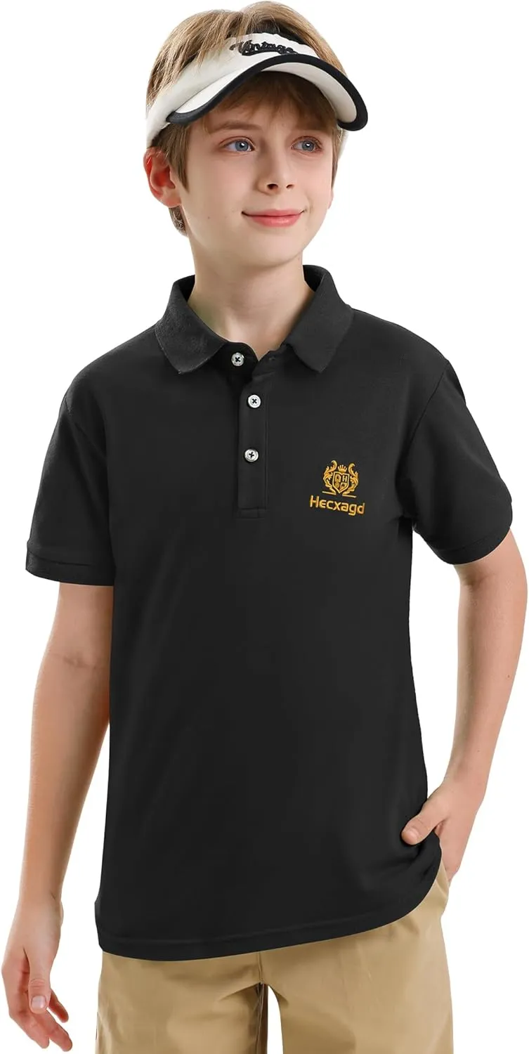 Boys Polo Shirt Cotton Performance Kids Golf Polo Shirts Short Sleeve Dry Fit School Uniform for Boy Toddler to Youth 4T-16Y