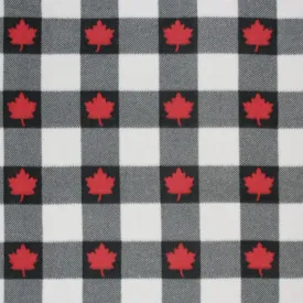 Canadiana Fleece Prints - Buffalo Plaid - Black on Cream with Red Maple Leaf