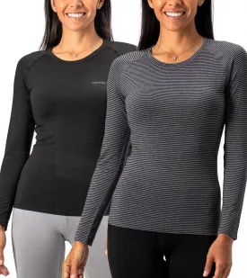 DEVOPS Women's 2 Pack Thermal Long Sleeve Shirts Compression Baselayer Tops