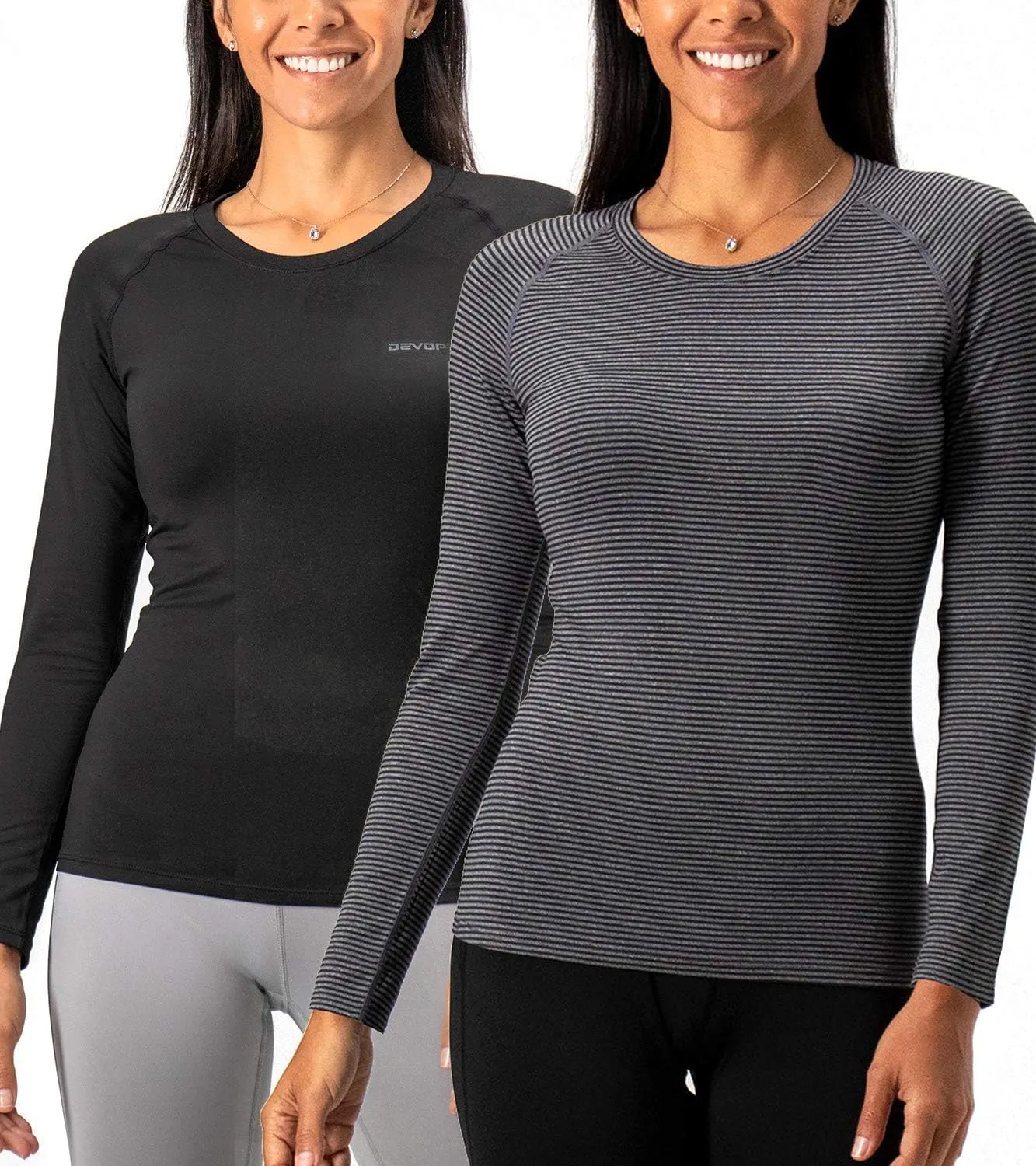 DEVOPS Women's 2 Pack Thermal Long Sleeve Shirts Compression Baselayer Tops