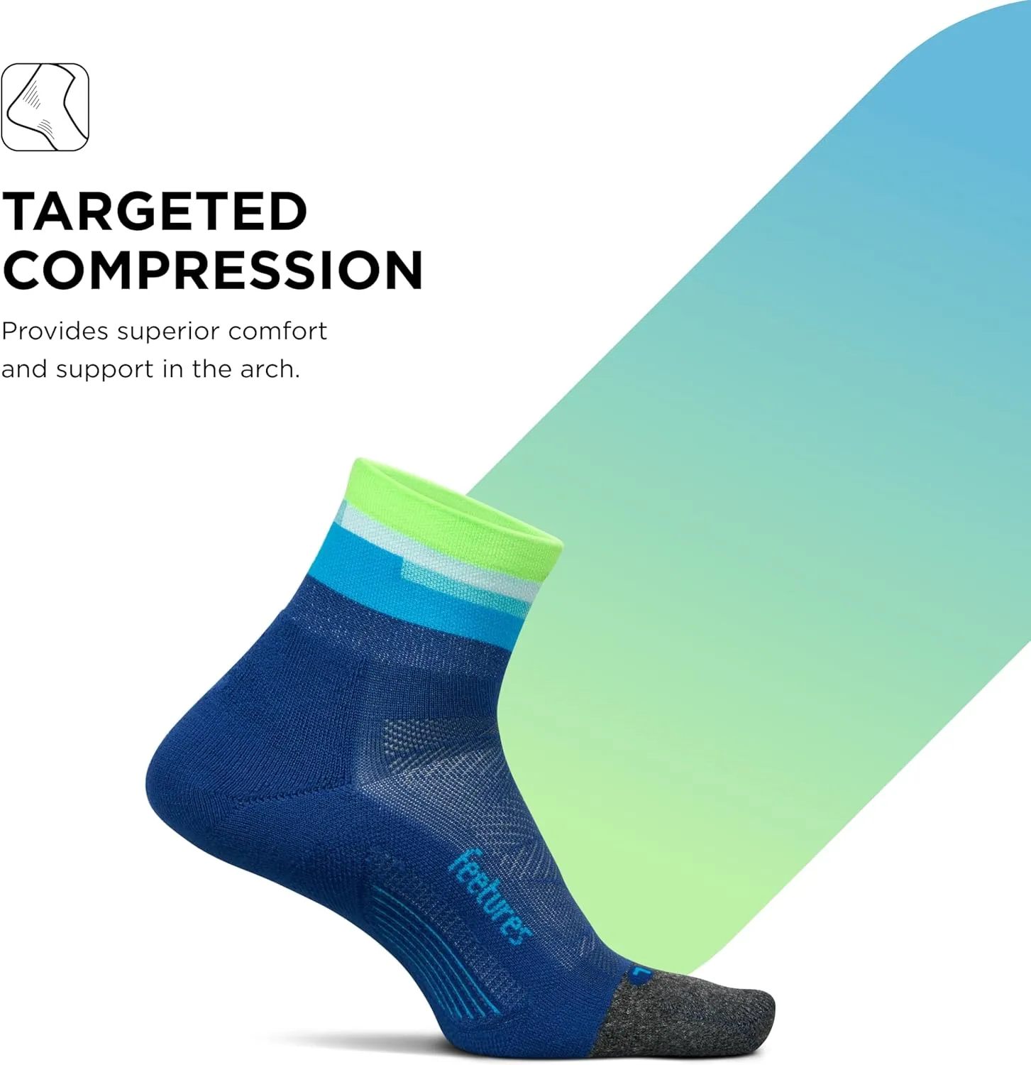 Feetures Elite Light Cushion Quarter Solid - Sport Sock with Targeted Compression - (1 Pair)