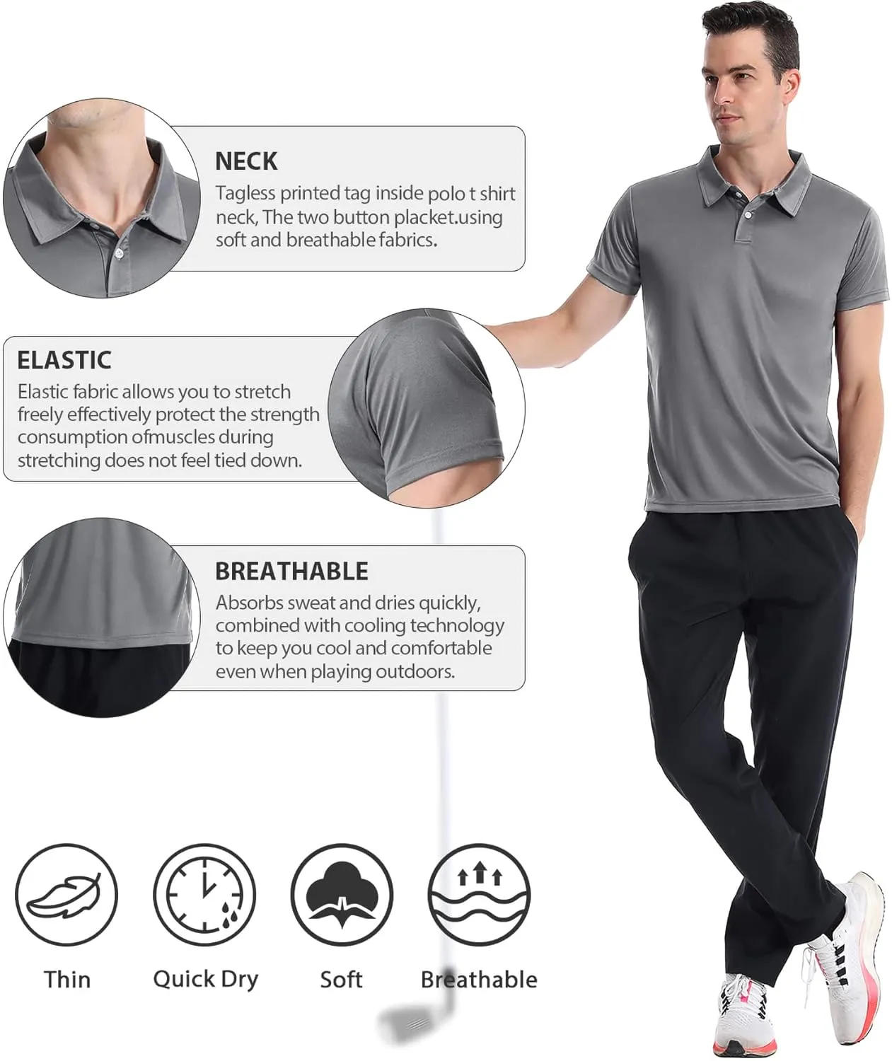 Femdouce Polo Shirt Mens Polo Shirts Short Sleeve Moisture Wicking Shirts for Men Polo Golf Shirt Men Athletic Fit 1-4 Packs