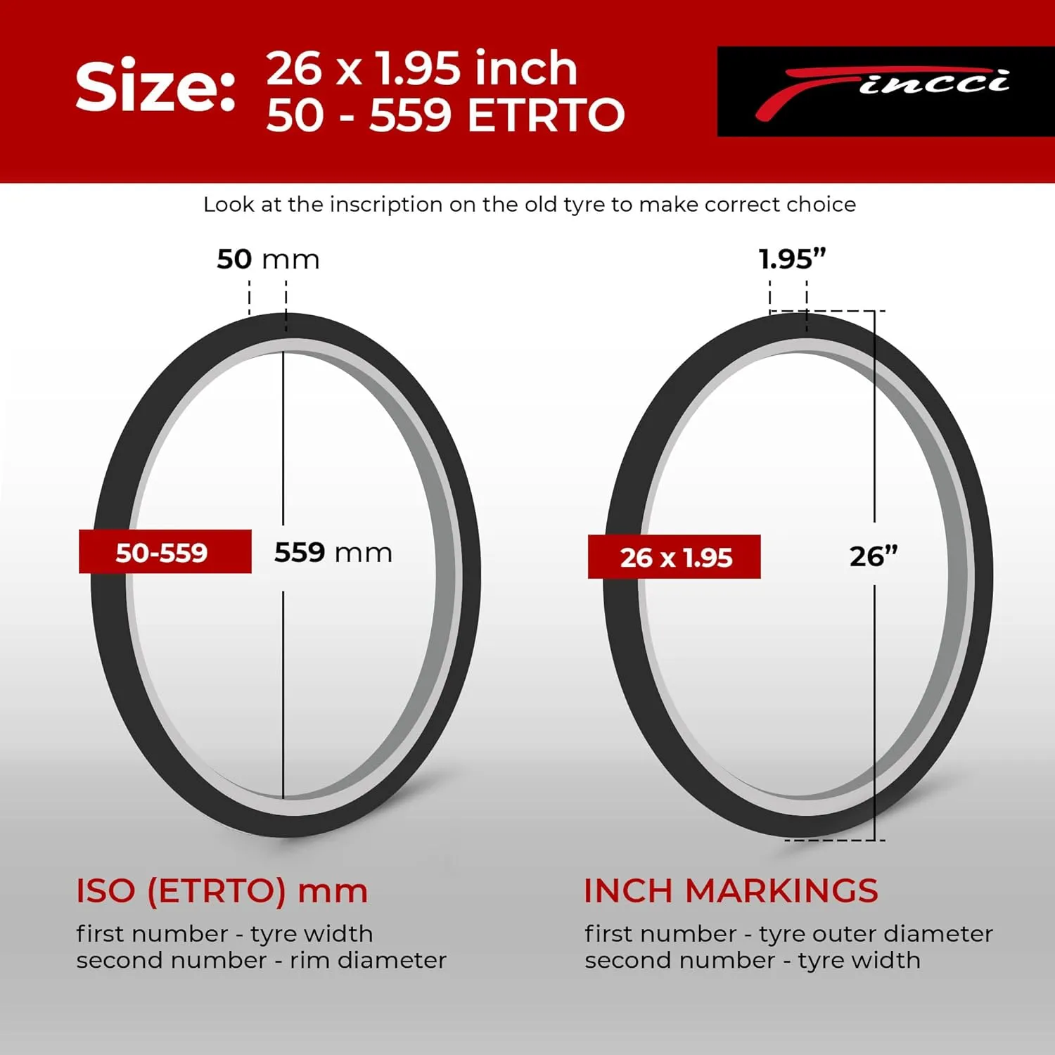 Fincci Set 26 x 1.95 Inch 50-559 Foldable Tires with Schrader or Presta Valve Inner Tubes for MTB Mountain Hybrid Bike Bicycle