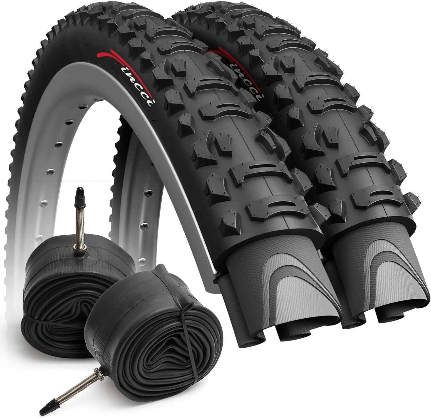 Fincci Set 26 x 1.95 Inch 50-559 Foldable Tires with Schrader or Presta Valve Inner Tubes for MTB Mountain Hybrid Bike Bicycle