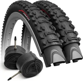 Fincci Set 26 x 1.95 Inch 50-559 Foldable Tires with Schrader or Presta Valve Inner Tubes for MTB Mountain Hybrid Bike Bicycle