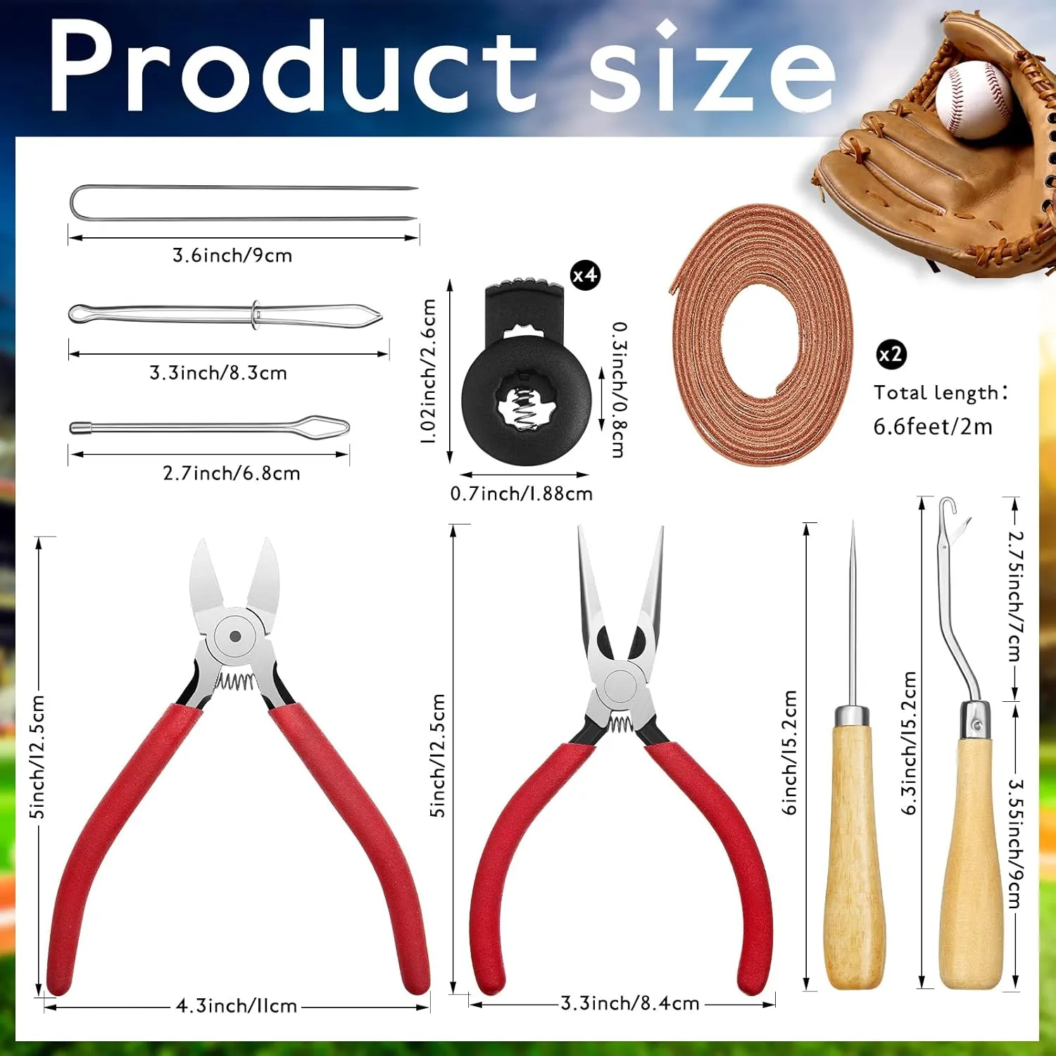 Glove Relacing Kit for Baseball or Softball Mitts Baseball Care Kit Include 2 Strips 78.74 inch Lace Drawstring Threader 4 Glove Locks 5 Lacing Tools with Box