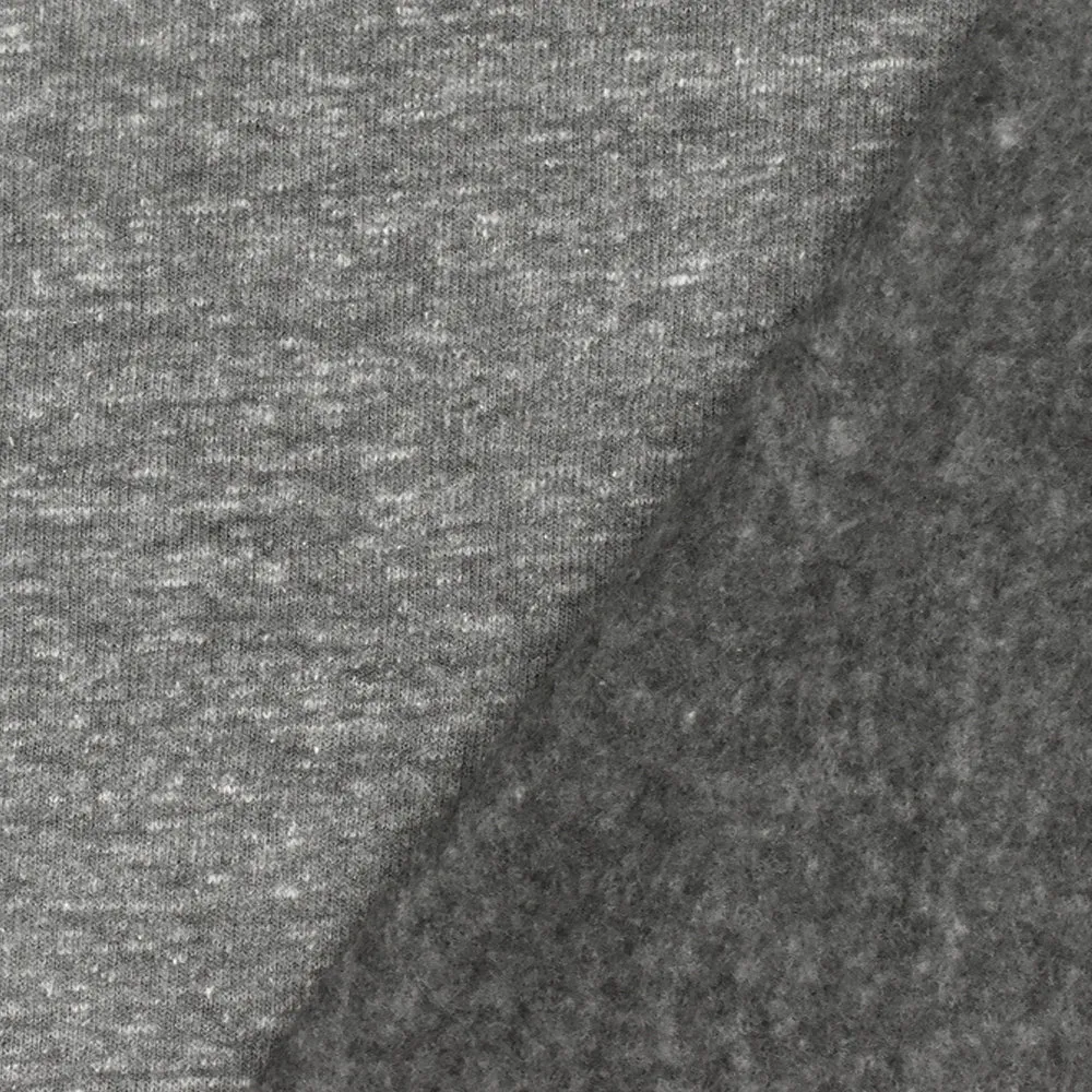 Heather Gray-White Stretch Cotton-Poly Brushed Baby Terry Fleece Knit Fabric
