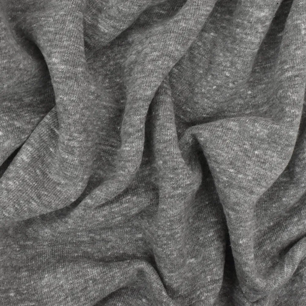 Heather Gray-White Stretch Cotton-Poly Brushed Baby Terry Fleece Knit Fabric