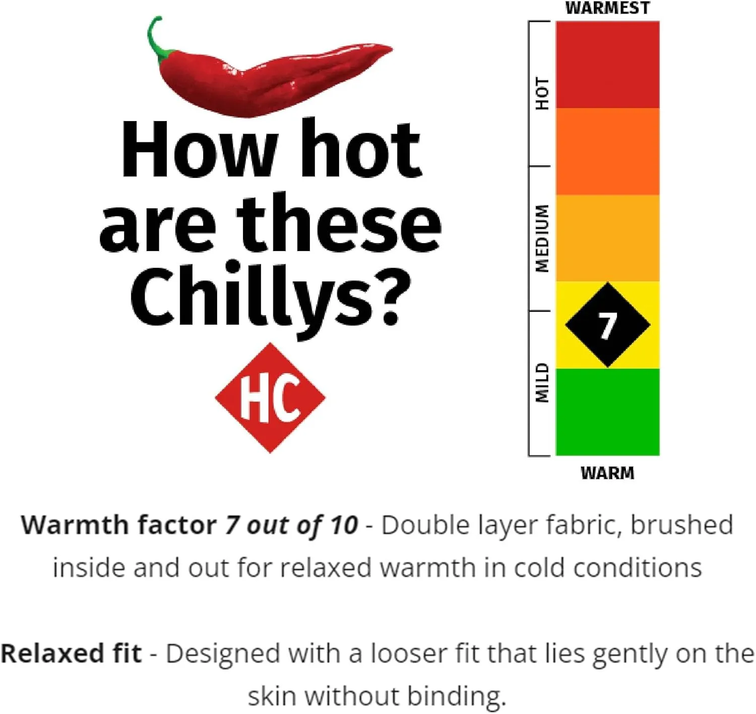Hot Chillys Men's Pepper Bi-Ply Thermal Warming Midweight Relaxed Fit Stretching Base Layer Long Sleeve Crewneck
