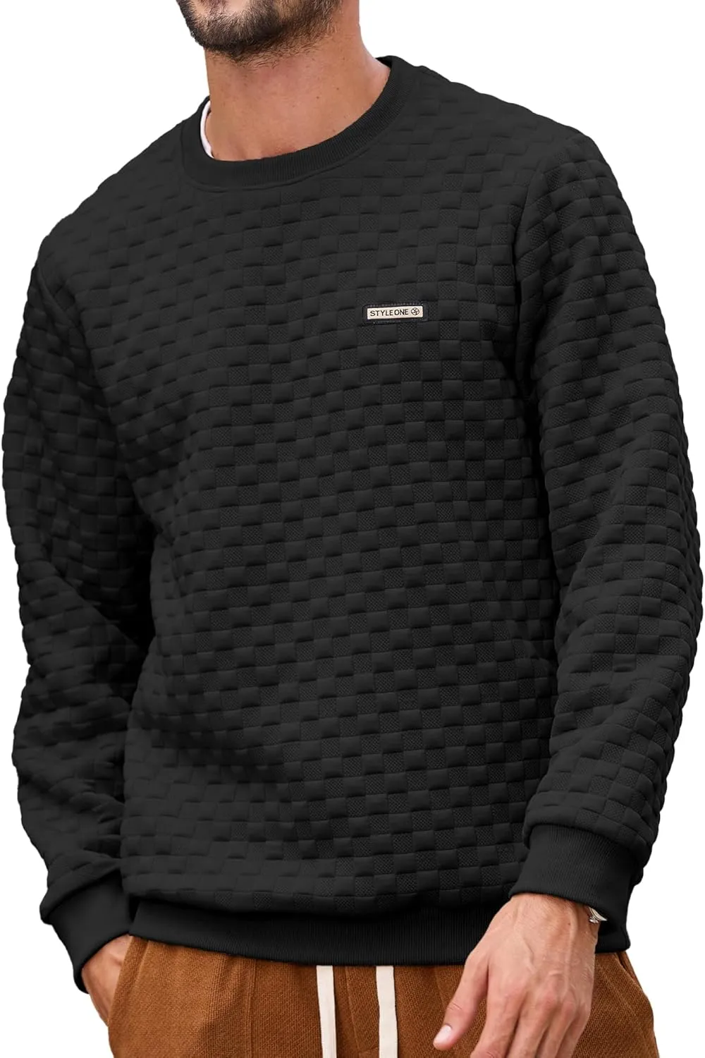 HOTake Mens Crewneck Sweatshirts Waffle Panttern Texture Outdoor Leisure Pullover Sweatshirts