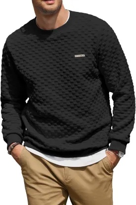 HOTake Mens Crewneck Sweatshirts Waffle Panttern Texture Outdoor Leisure Pullover Sweatshirts
