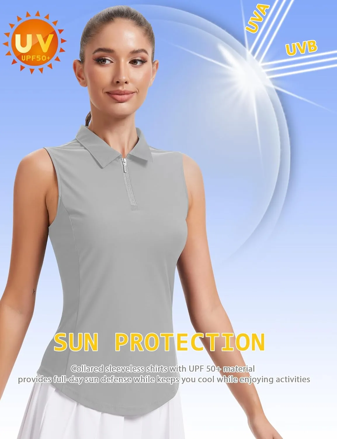 JoyGirl Women Golf Shirt Sleeveless Polo Shirts for Women Zip Up Collared Tennis Shirts Lightweight Athletic Tank Top