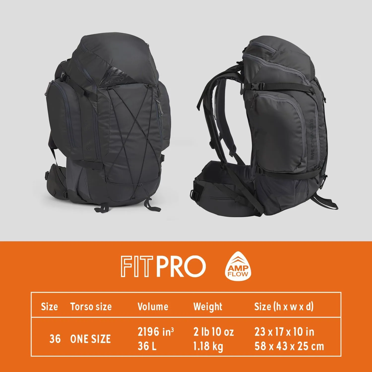 Kelty Redwing 36  36 Liter Internal Frame Backpack for Hiking, Backpacking, Travel, Carry-on Compatible, Hip Belt, Customized Fit, 2023 (Blackout)