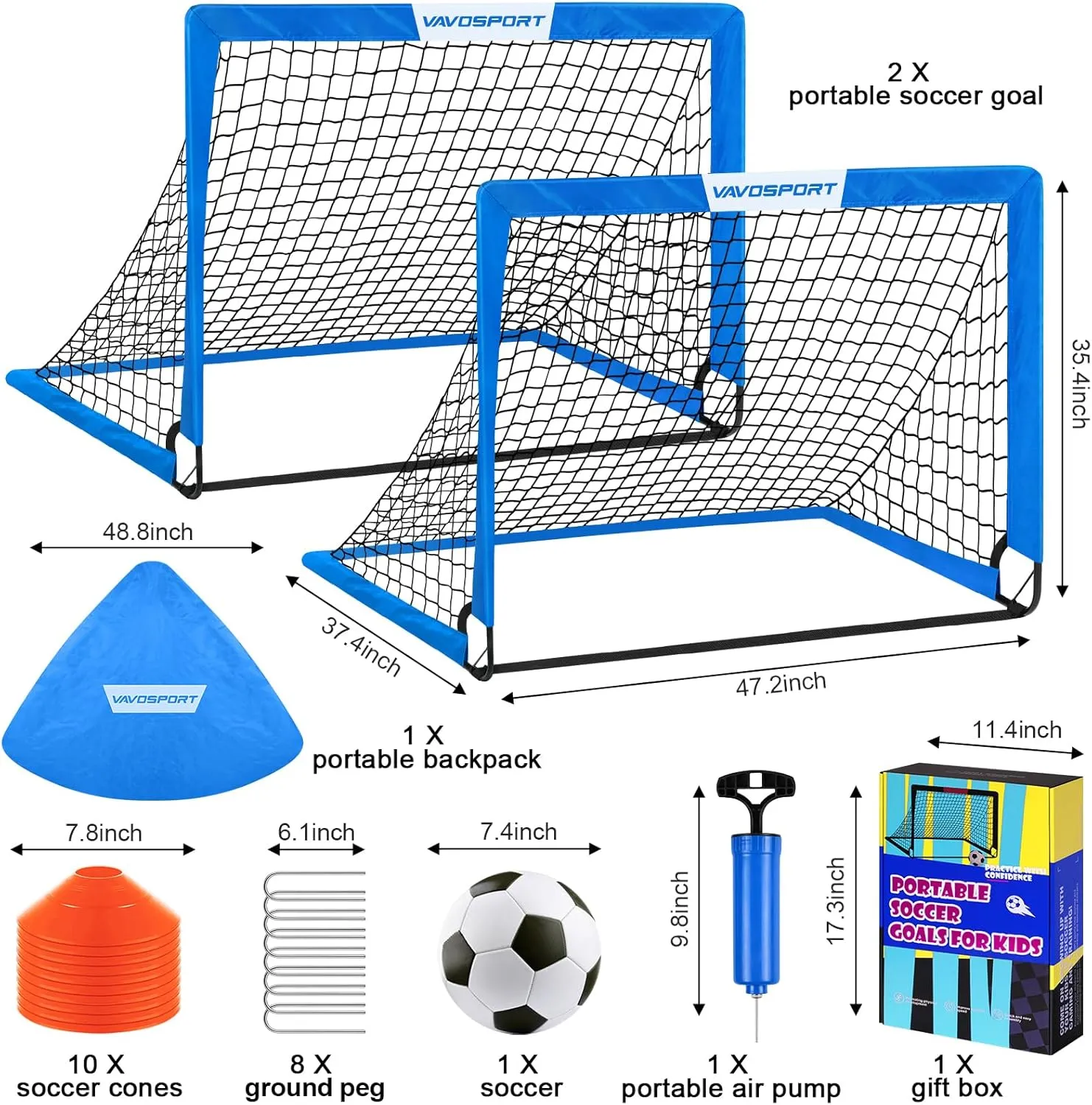 Kids Soccer Goals for Backyard Set - 2 of 4' x 3' Portable Soccer Goal Training Equipment, Pop Up Toddler Soccer Net with Soccer Ball, Soccer Set for Kids and Youth Outdoor Games, Sports, Play