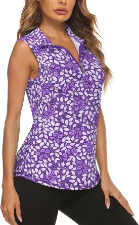 Koscacy Women's Sleeveless Golf Tennis Polo Shirts Zip Up Dry Fit Workout Tank Tops Athletic Shirt