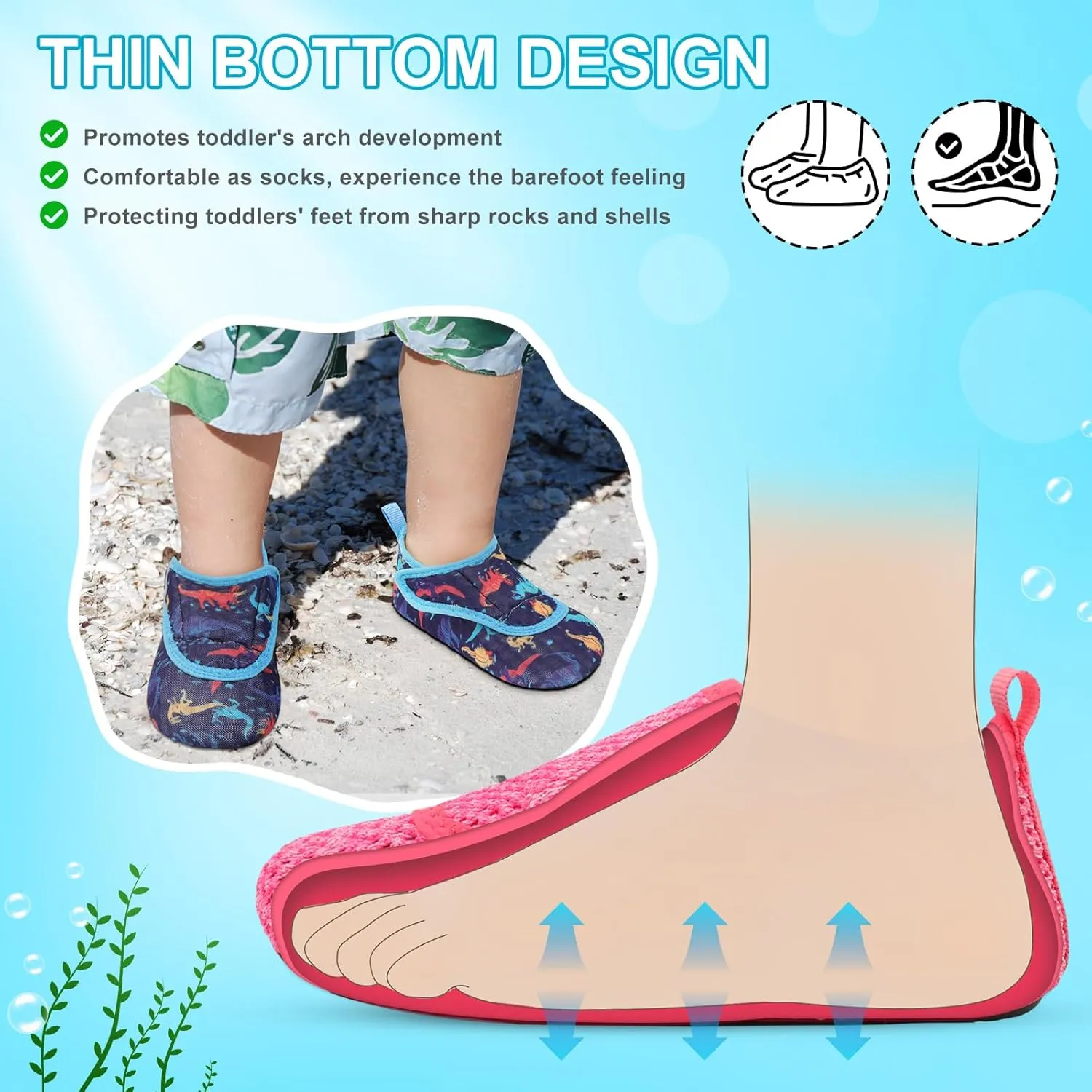 L-RUN Toddler Water Shoes Boys Girls Barefoot Beach Swim Shoes Quick Dry Kids Aqua Socks Non-Slip Wide Baby House Slippers