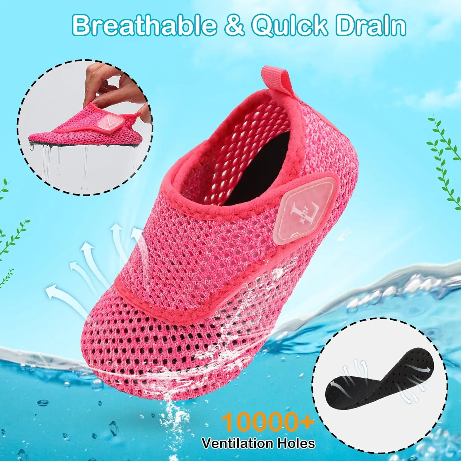 L-RUN Toddler Water Shoes Boys Girls Barefoot Beach Swim Shoes Quick Dry Kids Aqua Socks Non-Slip Wide Baby House Slippers