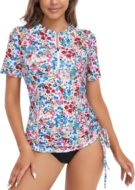 LURANEE Womens Short Sleeve Rash Guard Shirts UPF 50  Side Adjustable Wetsuit Swimsuit Top S-XXL
