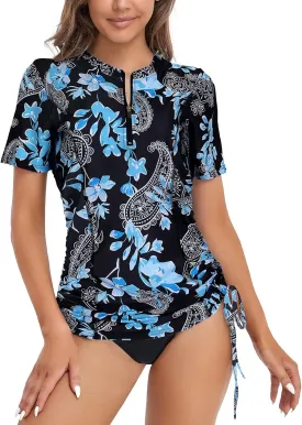 LURANEE Womens Short Sleeve Rash Guard Shirts UPF 50  Side Adjustable Wetsuit Swimsuit Top S-XXL