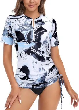 LURANEE Womens Short Sleeve Rash Guard Shirts UPF 50  Side Adjustable Wetsuit Swimsuit Top S-XXL