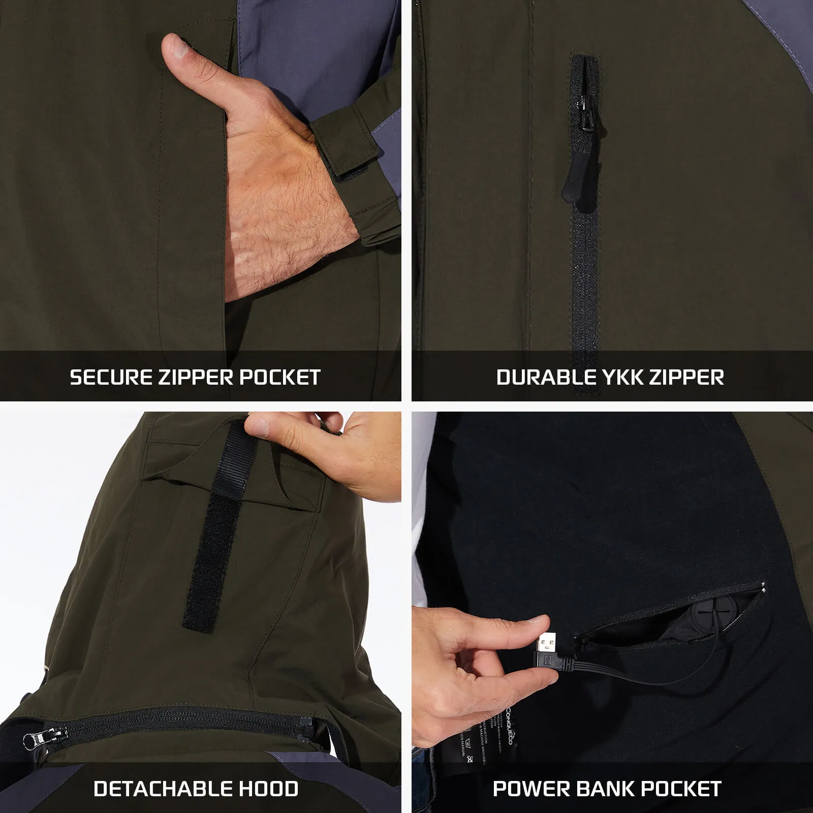 Men's Heated Outdoor Soft Shell Jacket-Dark Green