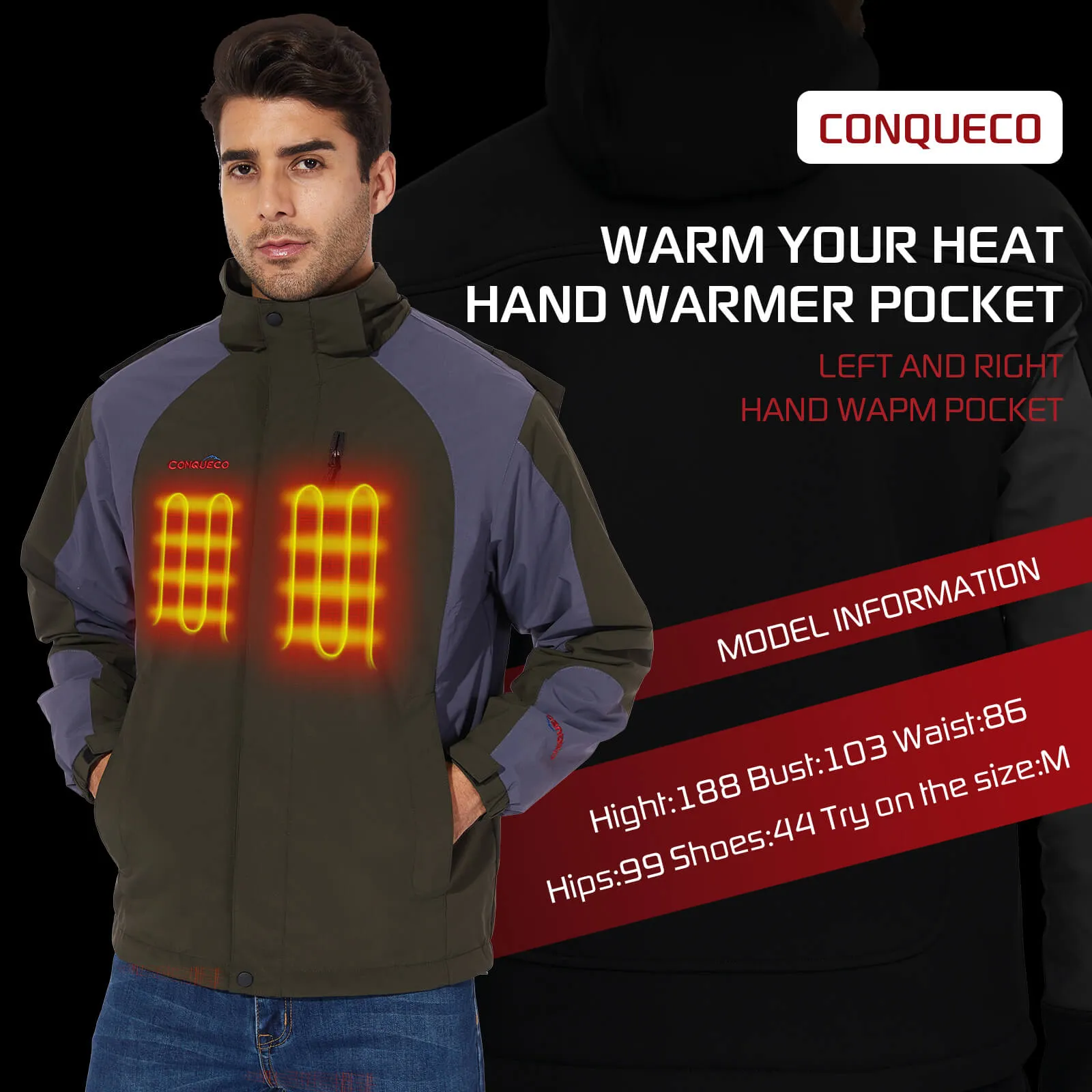 Men's Heated Outdoor Soft Shell Jacket-Dark Green