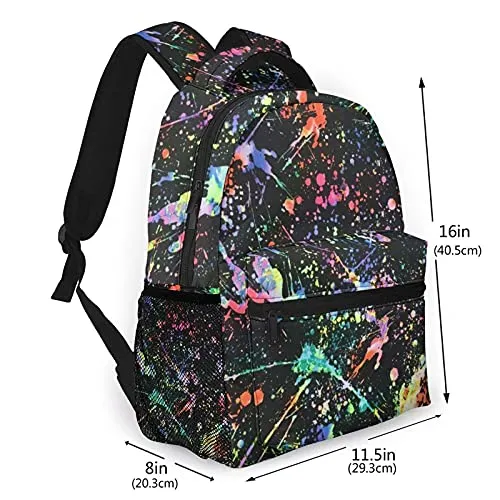 Multi leisure backpack,Colorful Paint Splatter, travel sports School bag for adult youth College Students