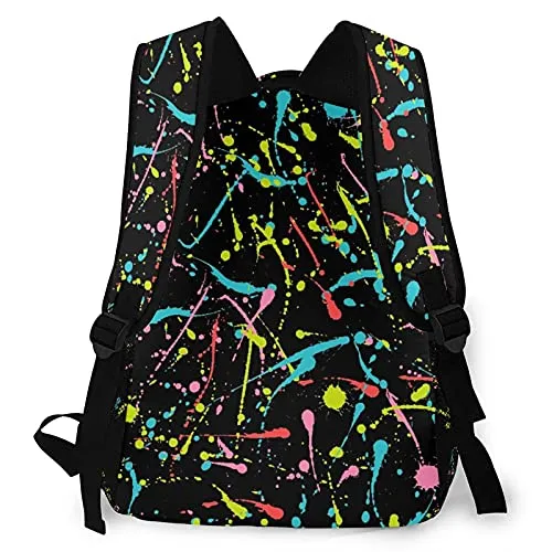 Multi leisure backpack,Neon Splatter Pattern, travel sports School bag for adult youth College Students