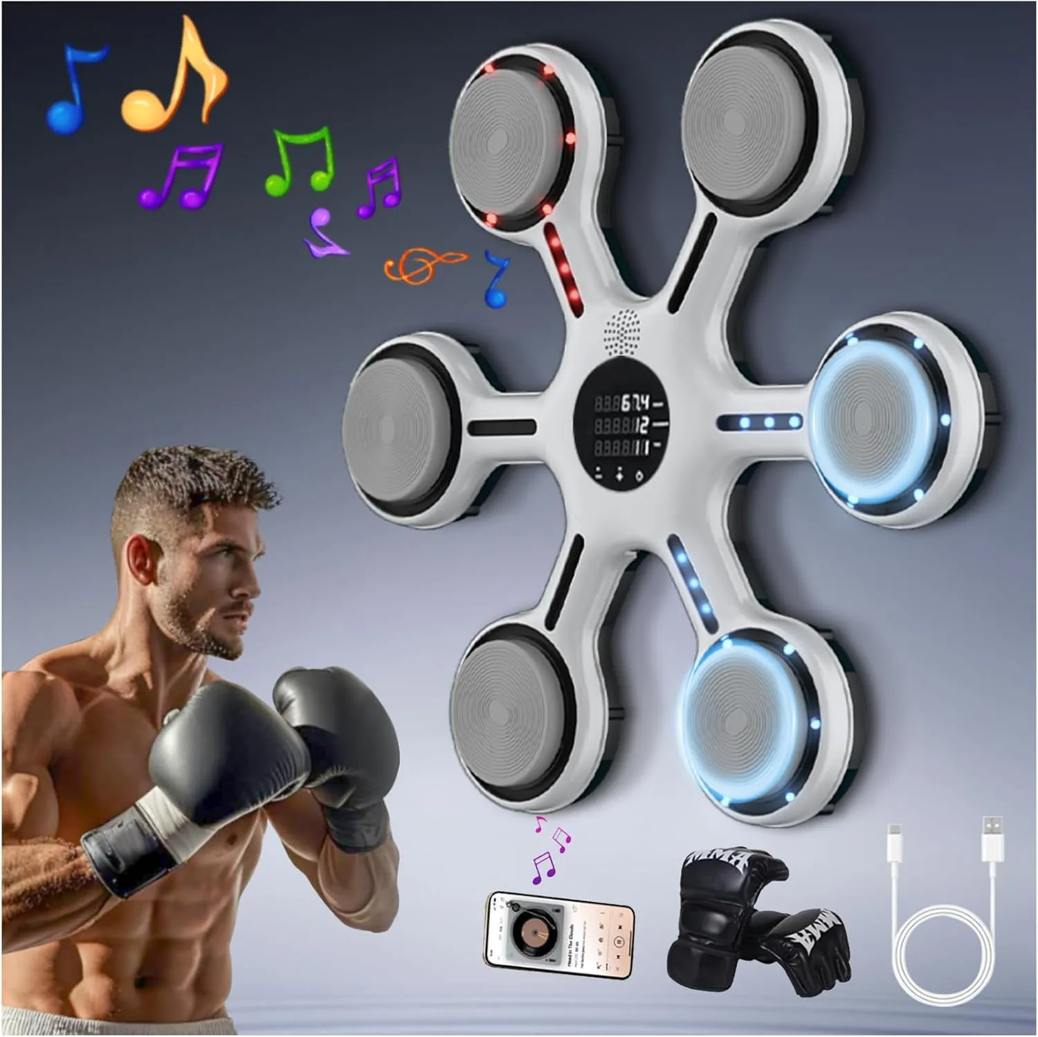 New Intelligent-Professional Music Boxing Machine,Large Size Intelligent Bluetooth Wall-Mounted Boxing Equipment, Boxing mat Exercise Machine, Suitable for Adults and Children