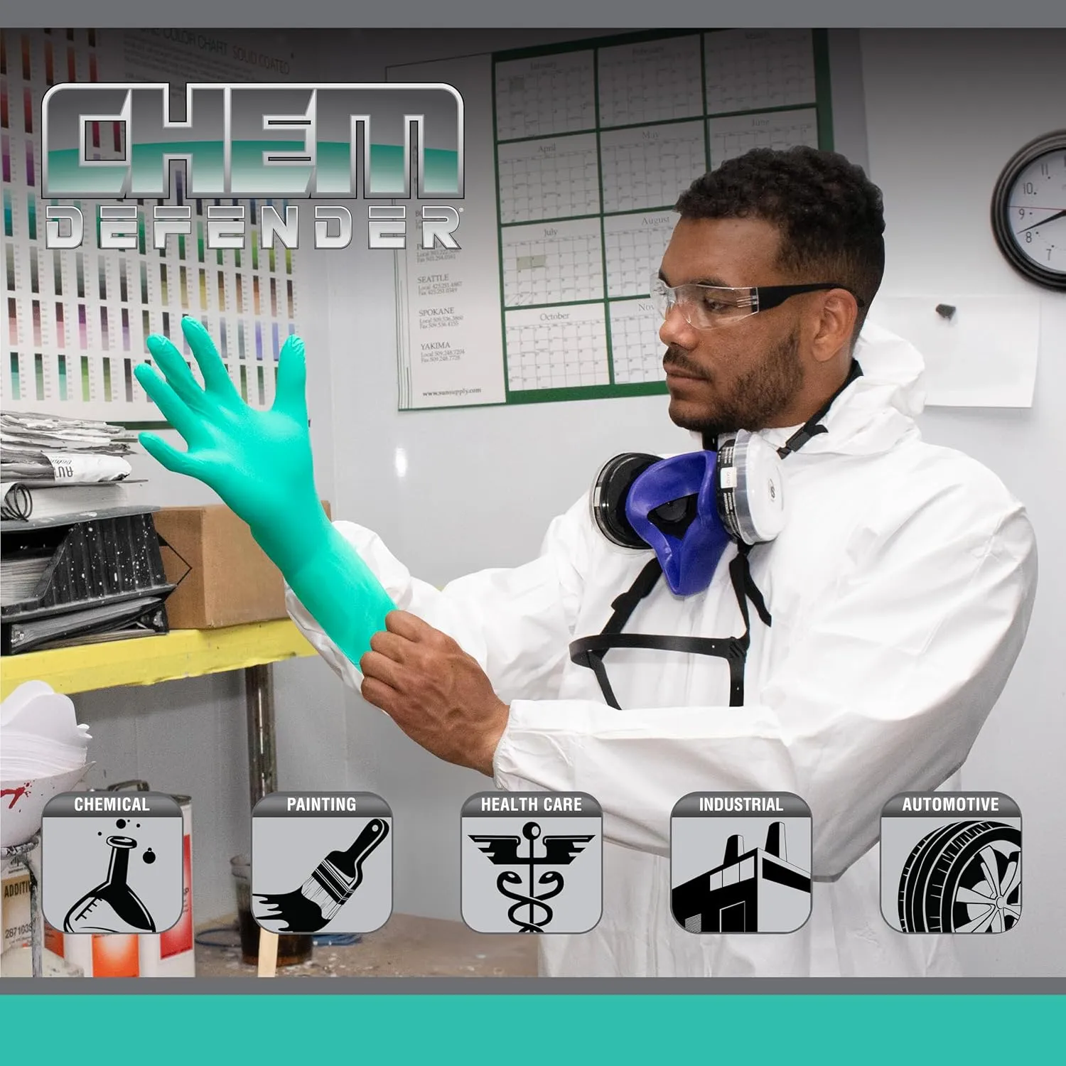 SAS Safety ChemDefender Powder-Free Chloroprene Disposable Gloves | 5 Mil - Medium | Chemical Resistance, Textured Fingertips, Extended 12" Cuff, Single Use | for Dental & Industrial | 66592