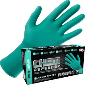 SAS Safety ChemDefender Powder-Free Chloroprene Disposable Gloves | 5 Mil - Medium | Chemical Resistance, Textured Fingertips, Extended 12" Cuff, Single Use | for Dental & Industrial | 66592