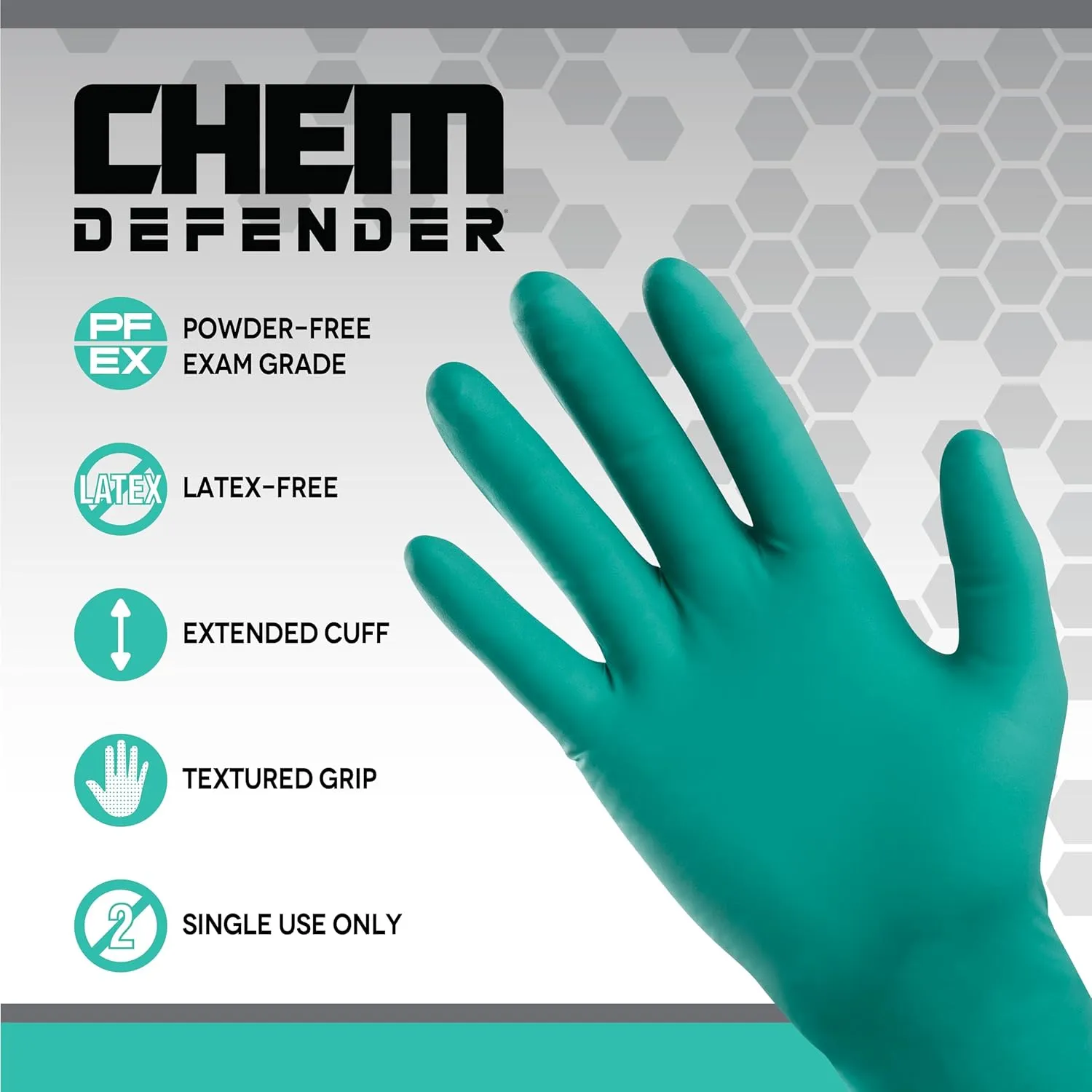 SAS Safety ChemDefender Powder-Free Chloroprene Disposable Gloves | 5 Mil - Medium | Chemical Resistance, Textured Fingertips, Extended 12" Cuff, Single Use | for Dental & Industrial | 66592