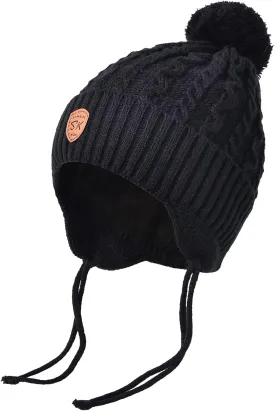 SOMALER Toddler Baby Boy Winter Beanie Hat Infant Kids Warm Fleece Lined Earflap Knit Fur Pom Pom Hat Snow Cap